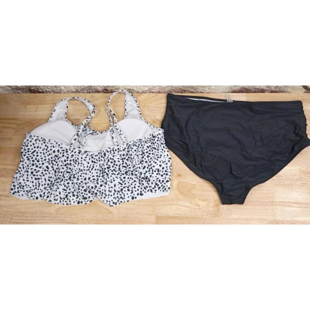 Edelqual Tankini for Women Plus Size Tummy Control Bathing Suit Black /White 2XL - Picture 2 of 4